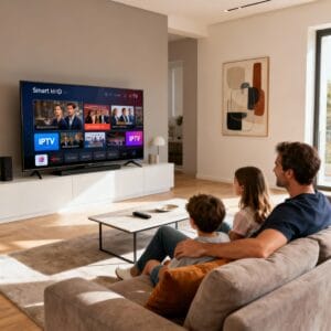 Famille devant IPTV sans coupure 4K France