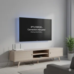 Écran noir avec erreur technique indiquant que l’iptv ne fonctionne pas sur une TV connectée.