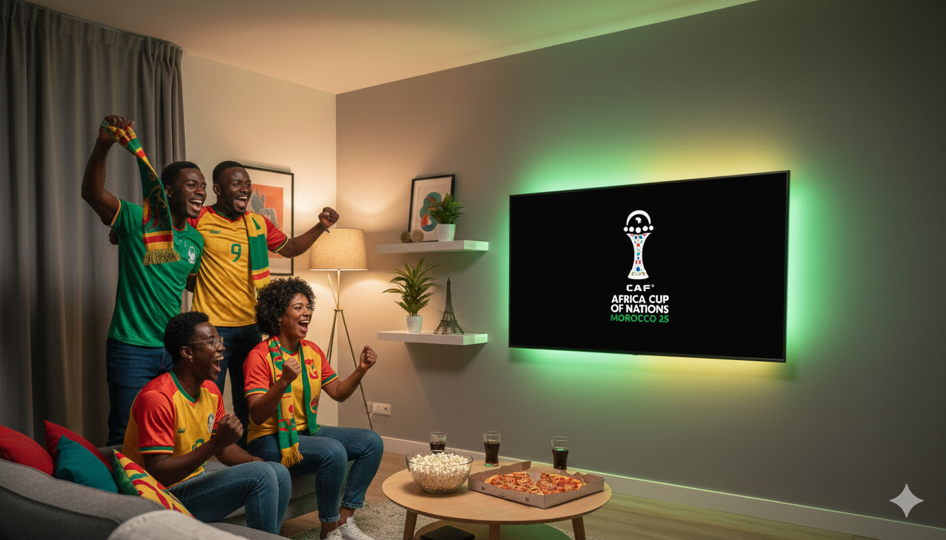 Regarder CAN 2025 en France sur une grande TV avec supporters africains